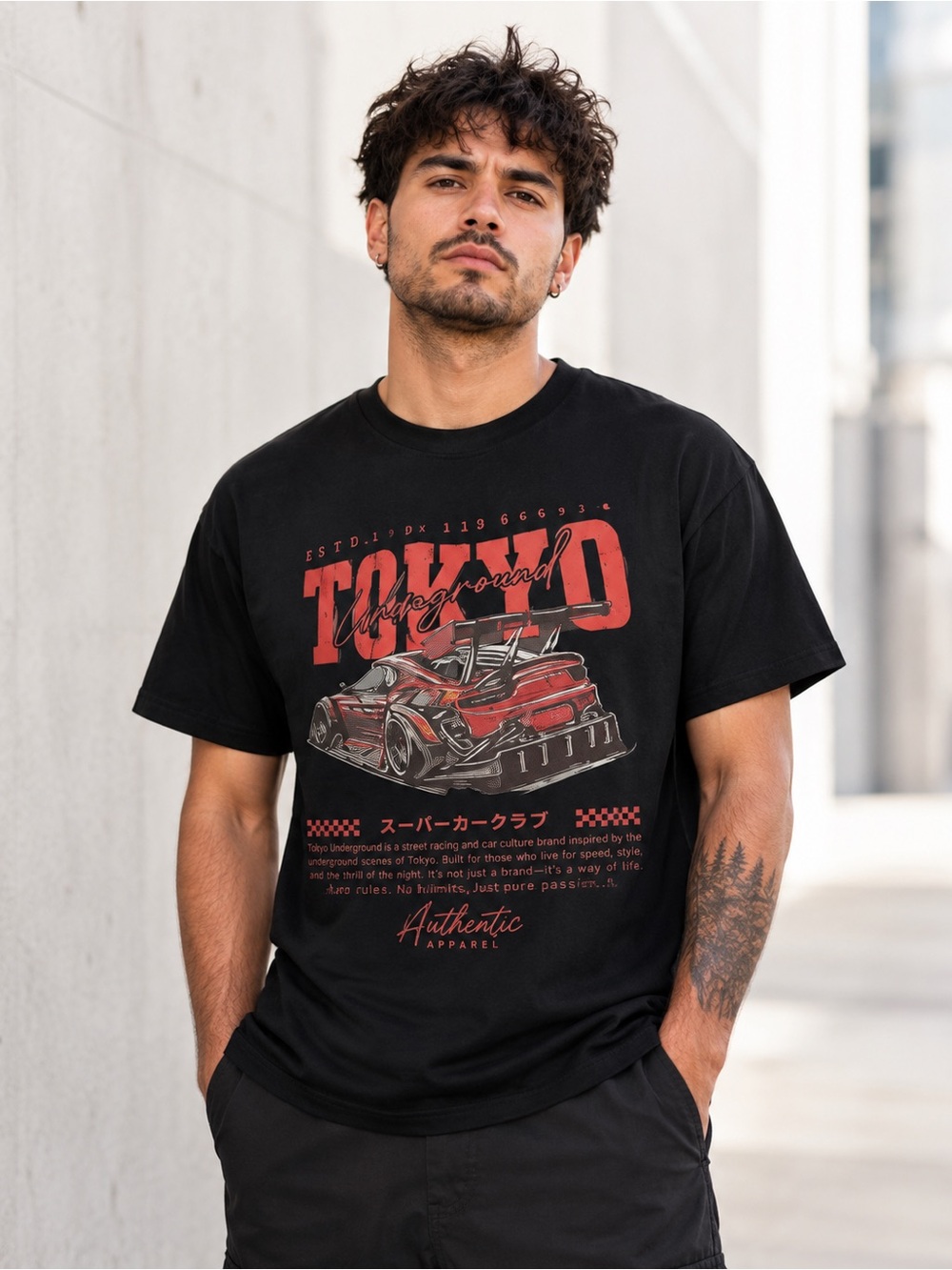 Tokyo Underground JDM Super Car Club Graphic Tee Black Size L